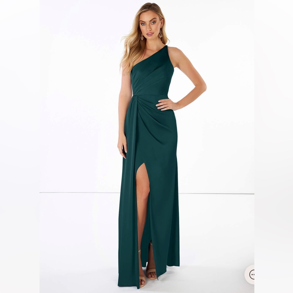 Azazie Mika Stretch Satin Dress Pine A4